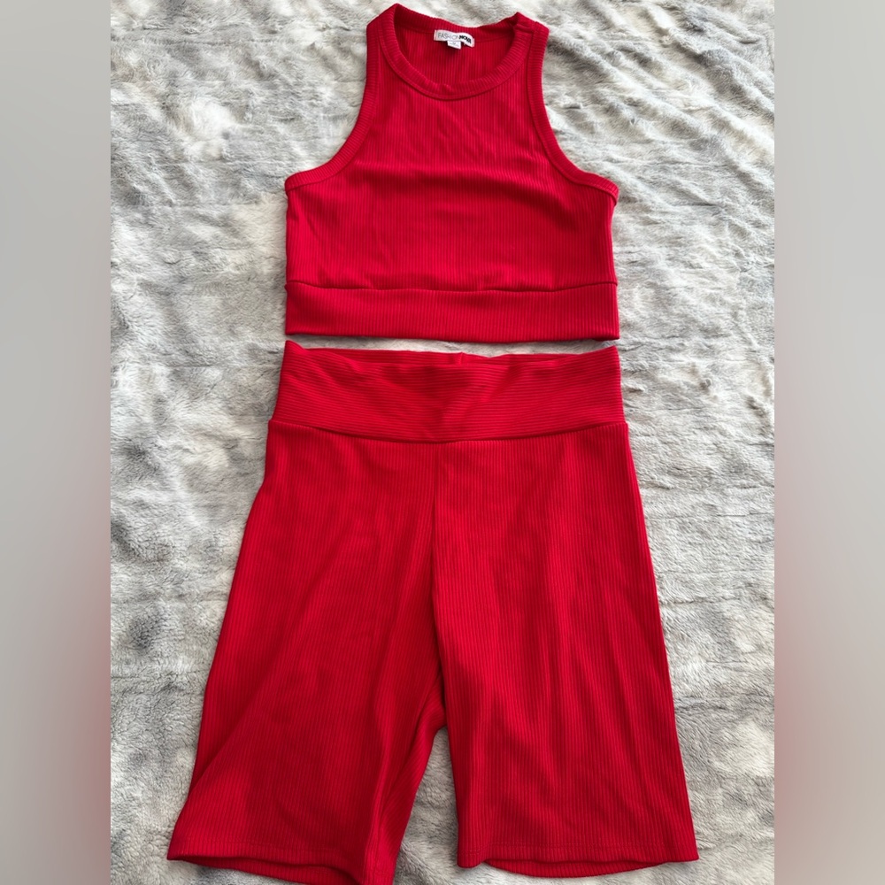 Fashion Nova Red Ribbed Jumpsuit